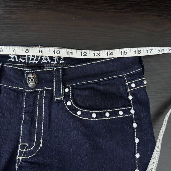 Rawkn Y2K Jeans Womens 28 Skull Studded Low Rise Denim Key Closet Skater Rocker - Picture 11 of 14